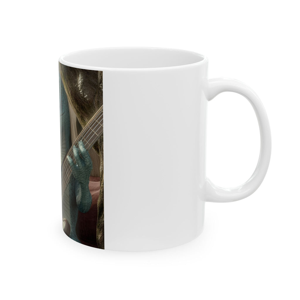 Groovy Groove Electric Bass Player, Dinosaur Coffee Mug, Bronto Brothers