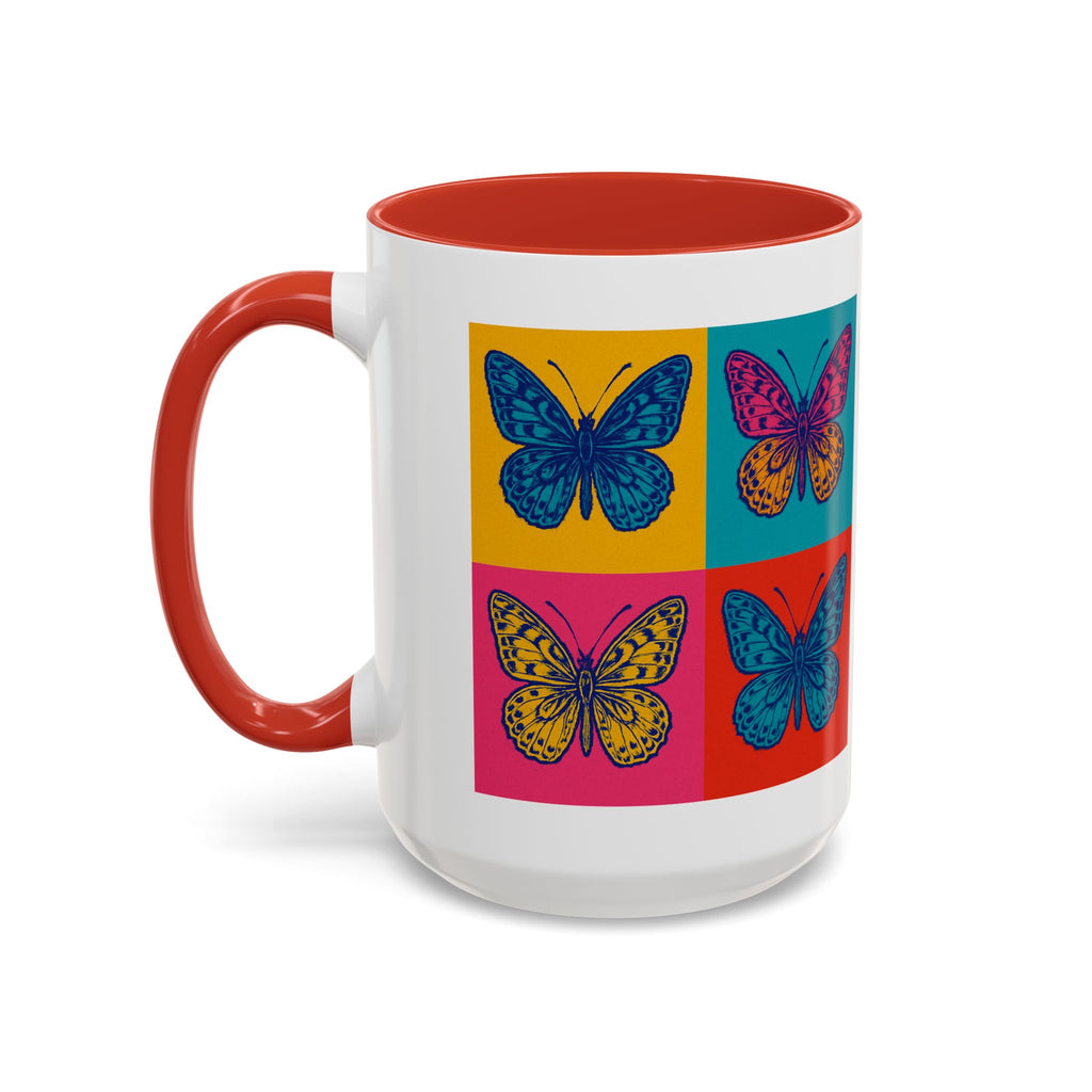 Bold Butterfly Accent Coffee Mug, Colorful Butterfly Mug, Artistic Coffee Cup, Unique Mug Gift, Retro-Inspired Drinkware