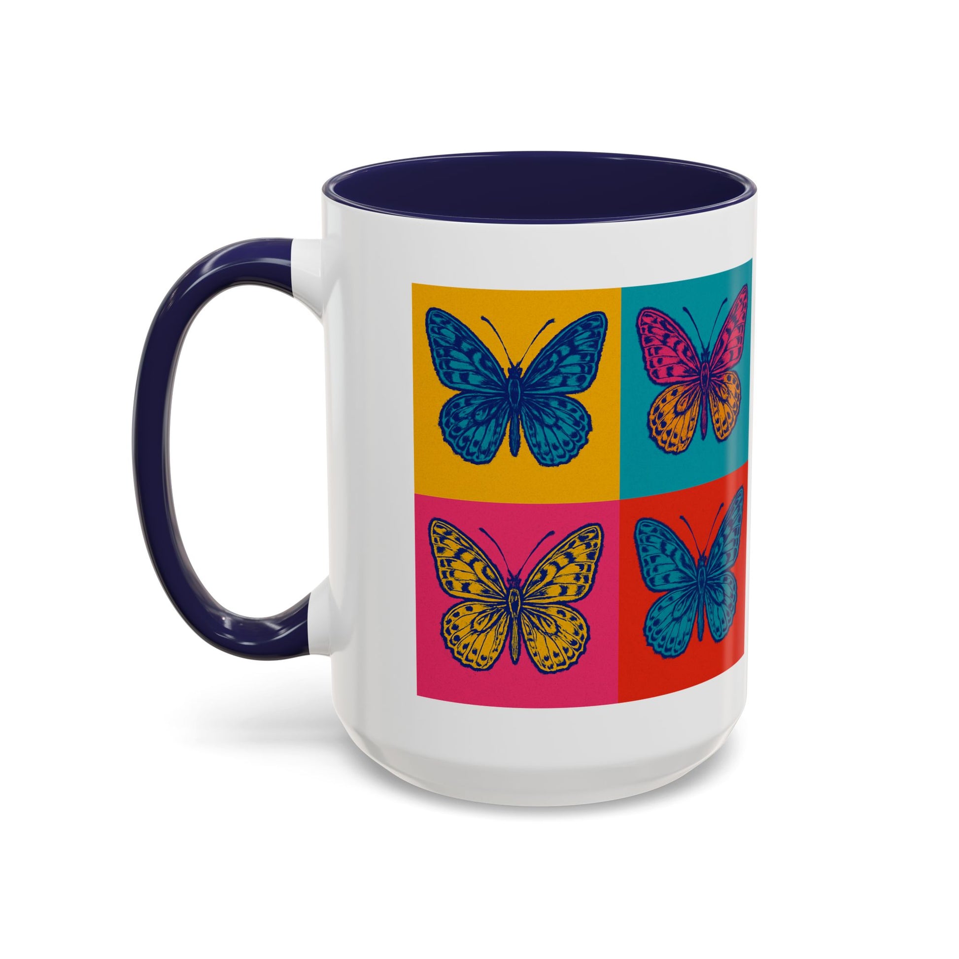Bold Butterfly Accent Coffee Mug, Colorful Butterfly Mug, Artistic Coffee Cup, Unique Mug Gift, Retro-Inspired Drinkware