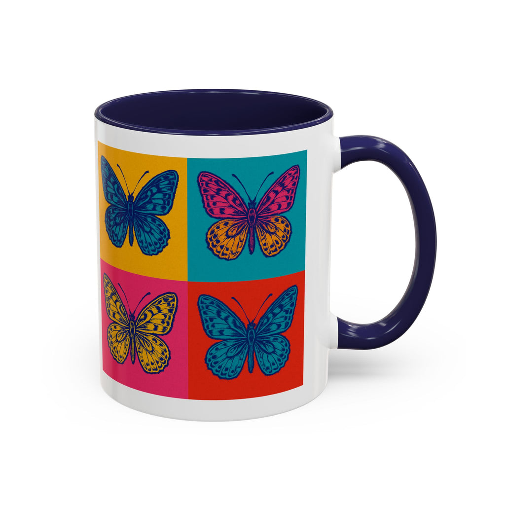 Bold Butterfly Accent Coffee Mug, Colorful Butterfly Mug, Artistic Coffee Cup, Unique Mug Gift, Retro-Inspired Drinkware