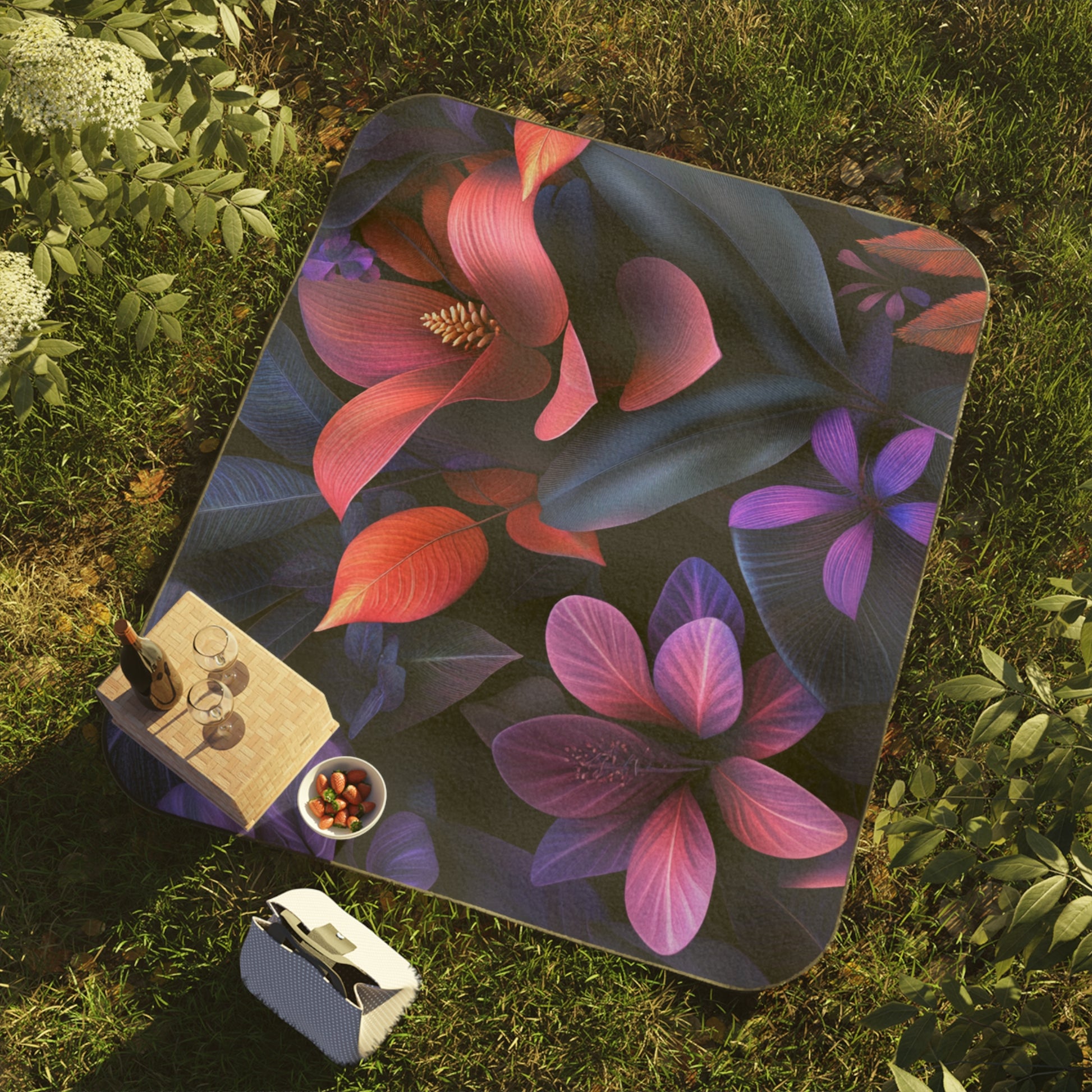 Picnic Blanket, Vibrant Floral Outdoor Blanket, Travel Blanket, Beach Mat, Camping Gear