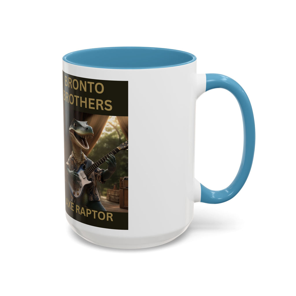 Axe Raptor Bronto Brothers Dinosaur Coffee Mug, Fun Dino Mug, Gifts for Musicians, Unique Coffee Lover's Mug, Funny Ceramic Cup