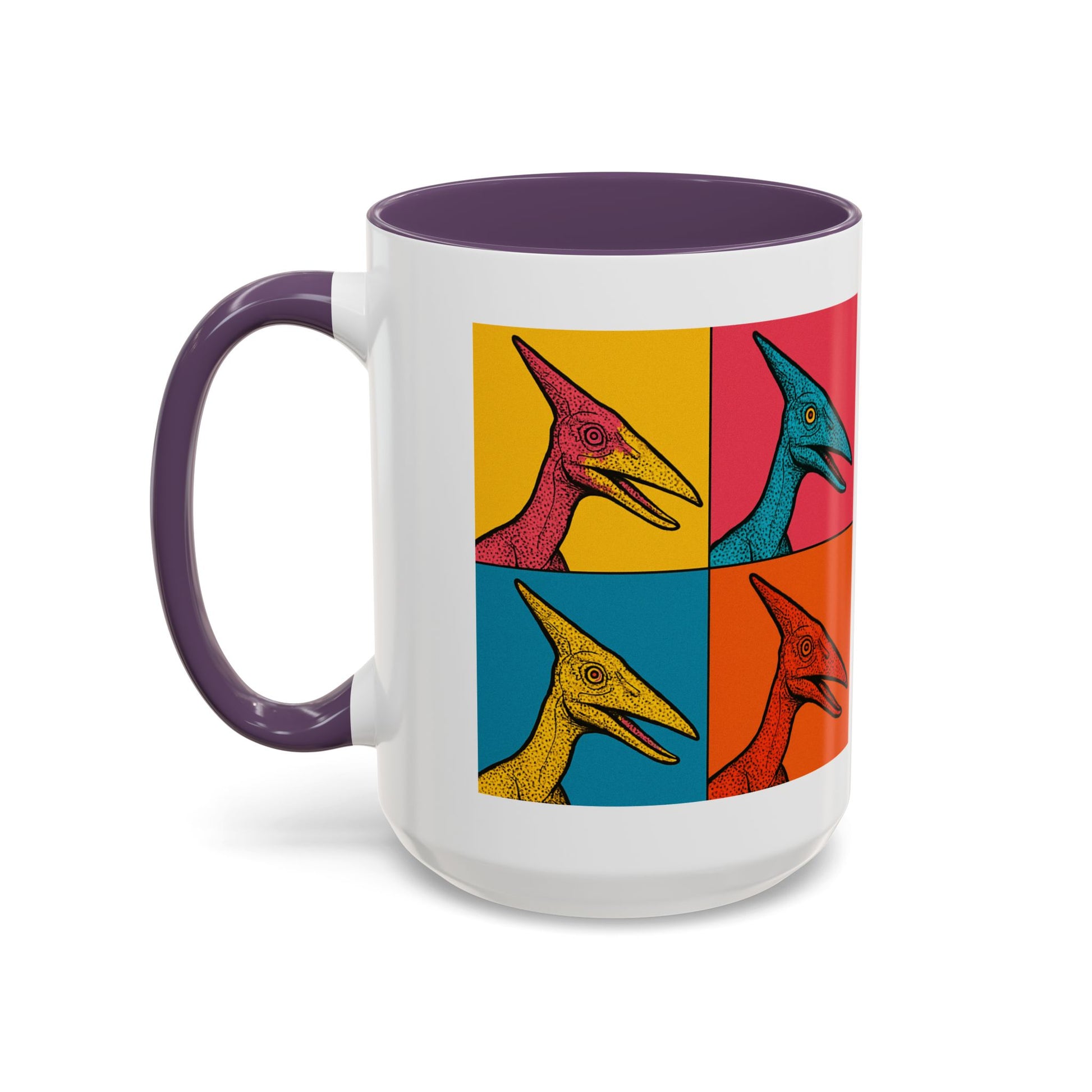 Vibrant Dinosaur Accent Coffee Mug - Quirky Gift for Pterodactyl Lovers, Unique Kitchen Decor, Colorful Ceramic Mug