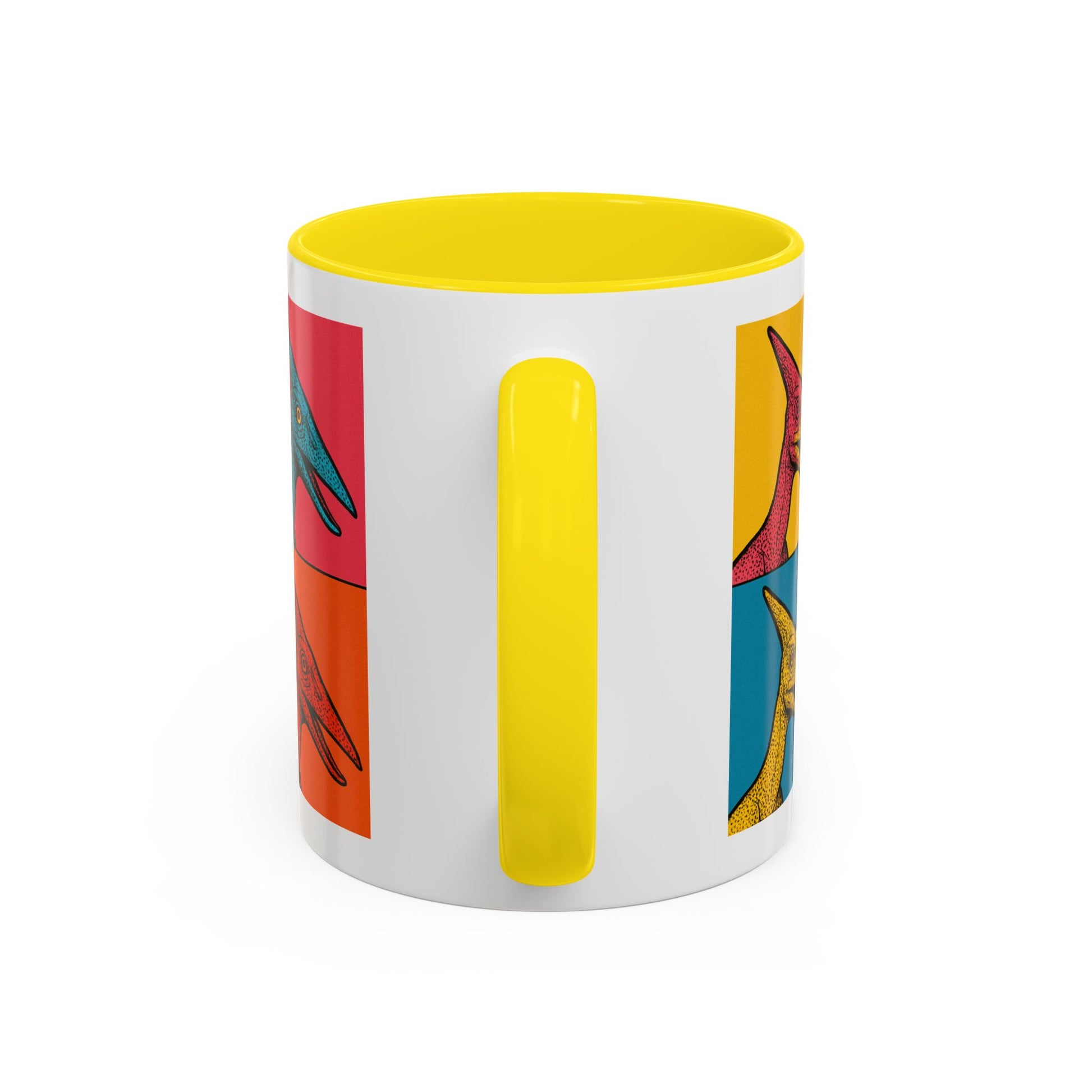 Vibrant Dinosaur Accent Coffee Mug - Quirky Gift for Pterodactyl Lovers, Unique Kitchen Decor, Colorful Ceramic Mug
