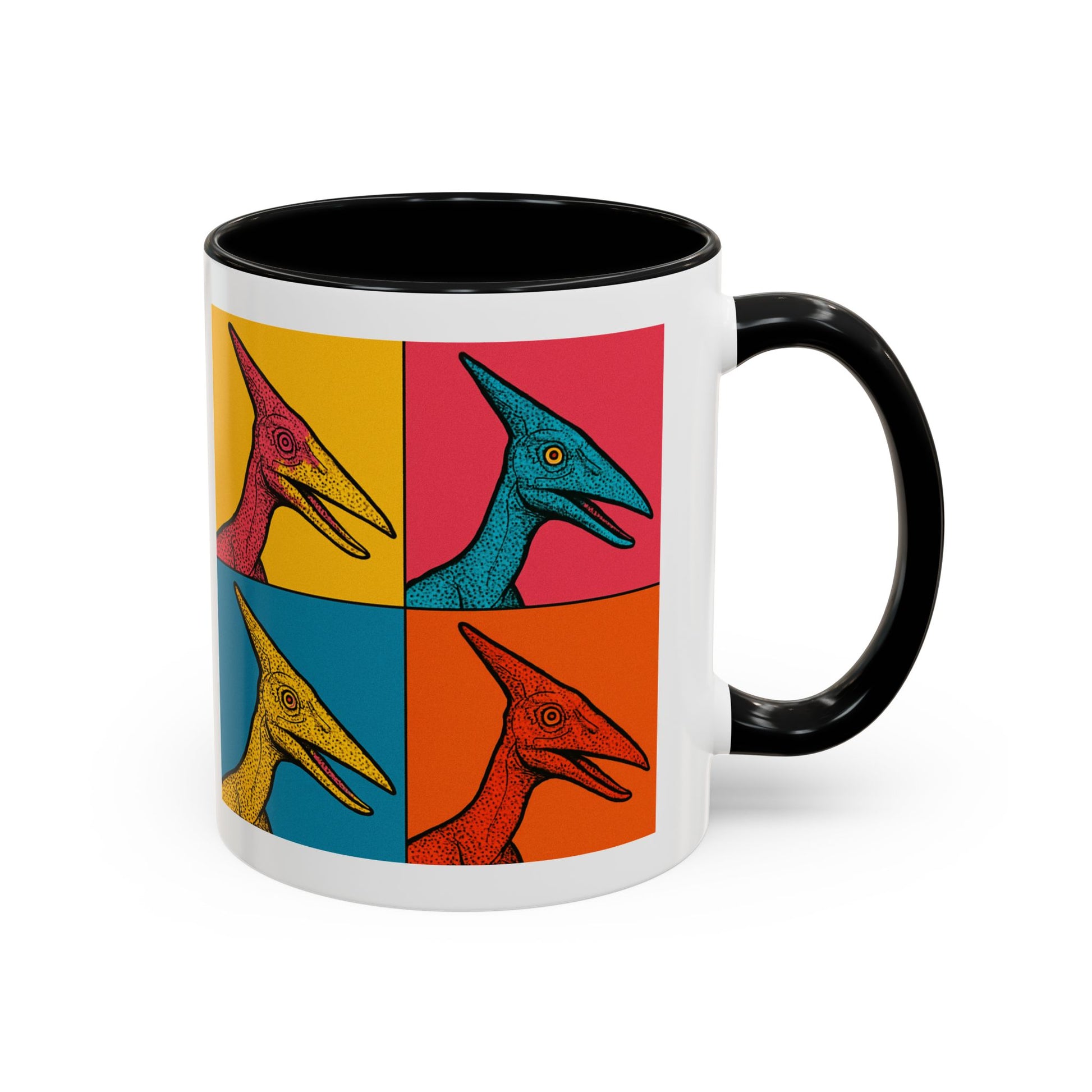 Vibrant Dinosaur Accent Coffee Mug - Quirky Gift for Pterodactyl Lovers, Unique Kitchen Decor, Colorful Ceramic Mug