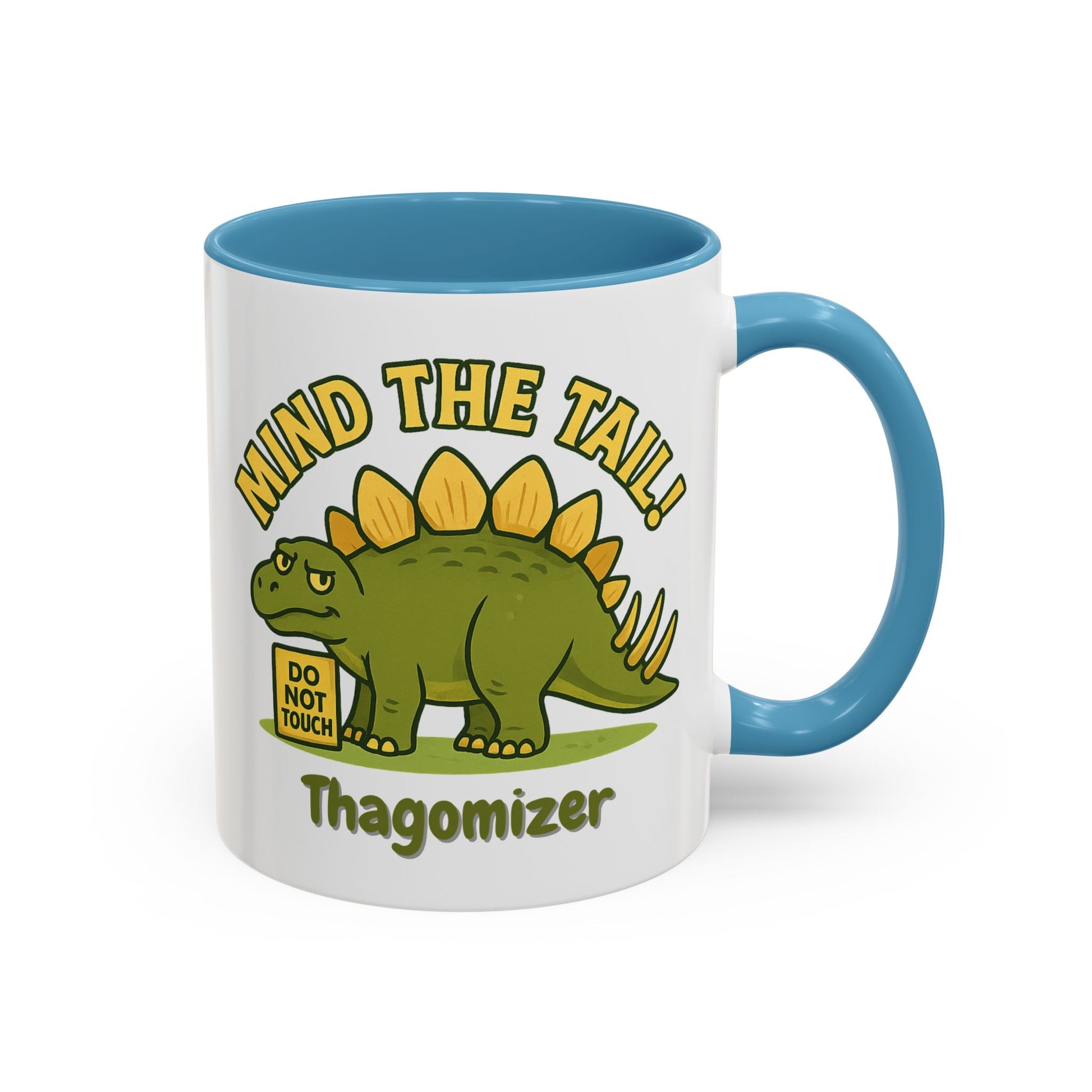 Thagomizer "Mind the Tail" Dinosaur Mug, Fun Gift for Dinosaur Lovers, Unique Office Cup, Birthday Present, Whimsical Tea or Coffee Mug