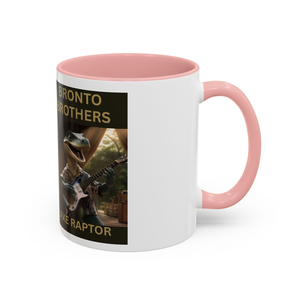 Axe Raptor Bronto Brothers Dinosaur Coffee Mug, Fun Dino Mug, Gifts for Musicians, Unique Coffee Lover's Mug, Funny Ceramic Cup