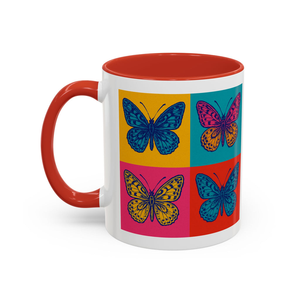 Bold Butterfly Accent Coffee Mug, Colorful Butterfly Mug, Artistic Coffee Cup, Unique Mug Gift, Retro-Inspired Drinkware