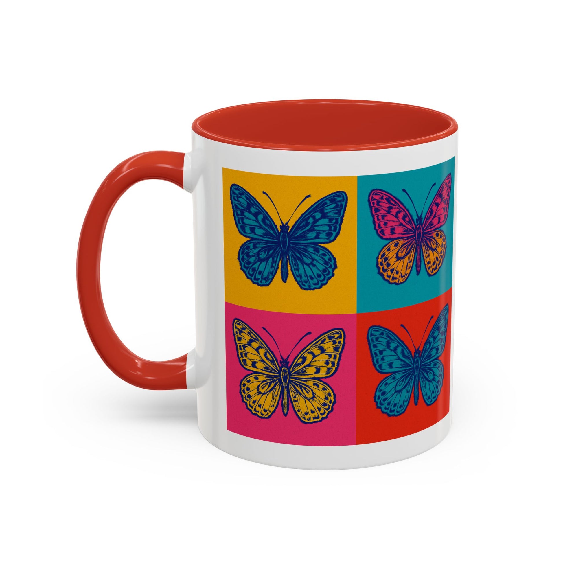 Bold Butterfly Accent Coffee Mug, Colorful Butterfly Mug, Artistic Coffee Cup, Unique Mug Gift, Retro-Inspired Drinkware