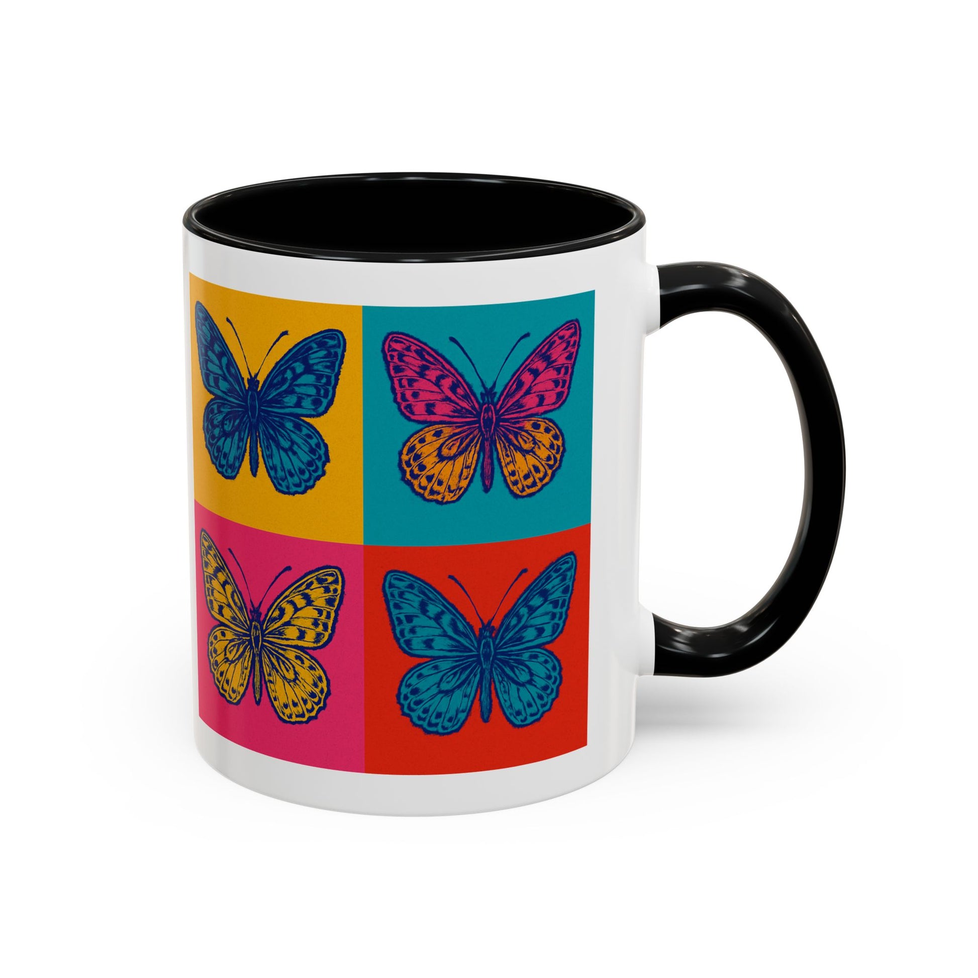 Bold Butterfly Accent Coffee Mug, Colorful Butterfly Mug, Artistic Coffee Cup, Unique Mug Gift, Retro-Inspired Drinkware