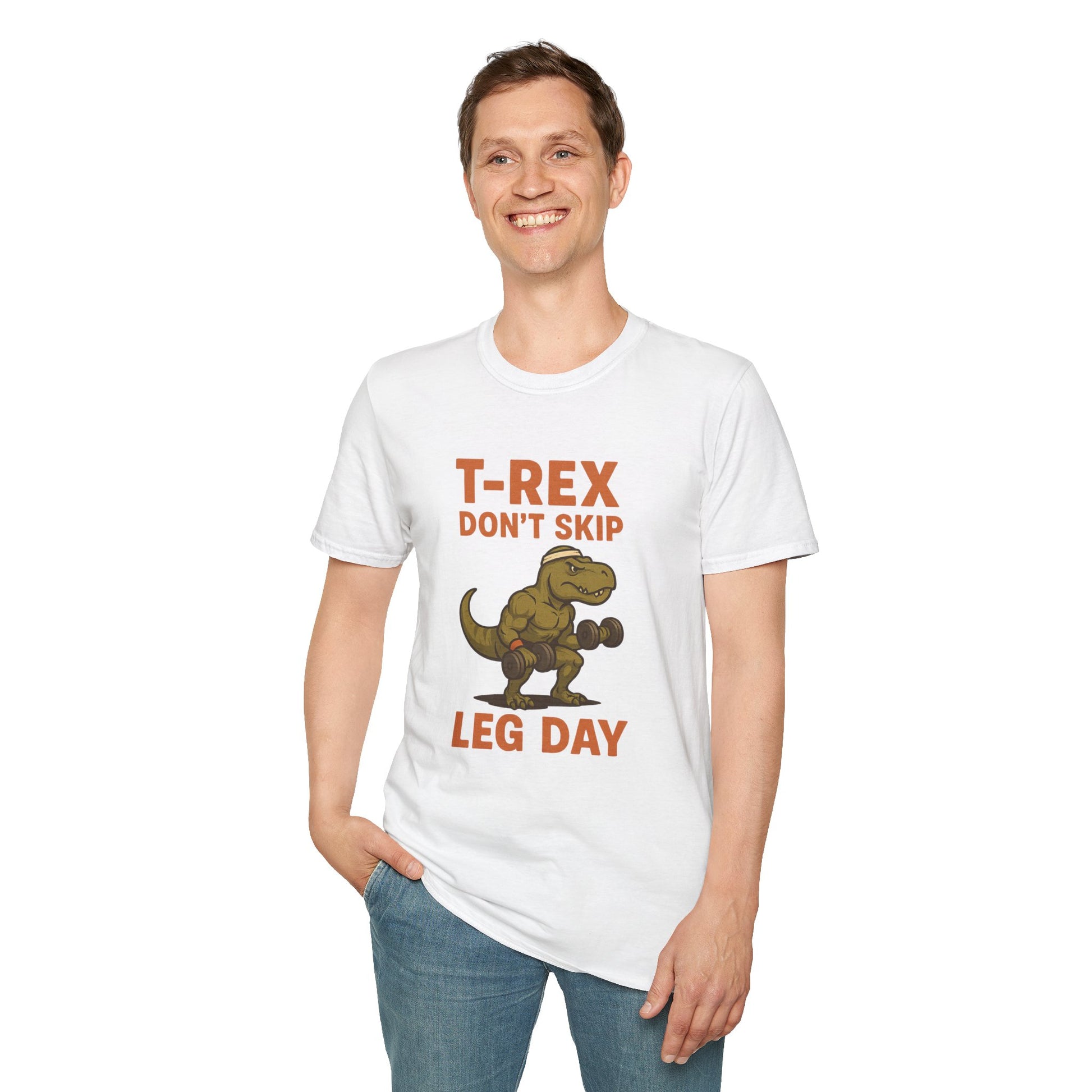 T-Shirt with T-Rex Design, Funny Dino Tee, Gym Humor Shirt, Unisex Jurassic Workout Top