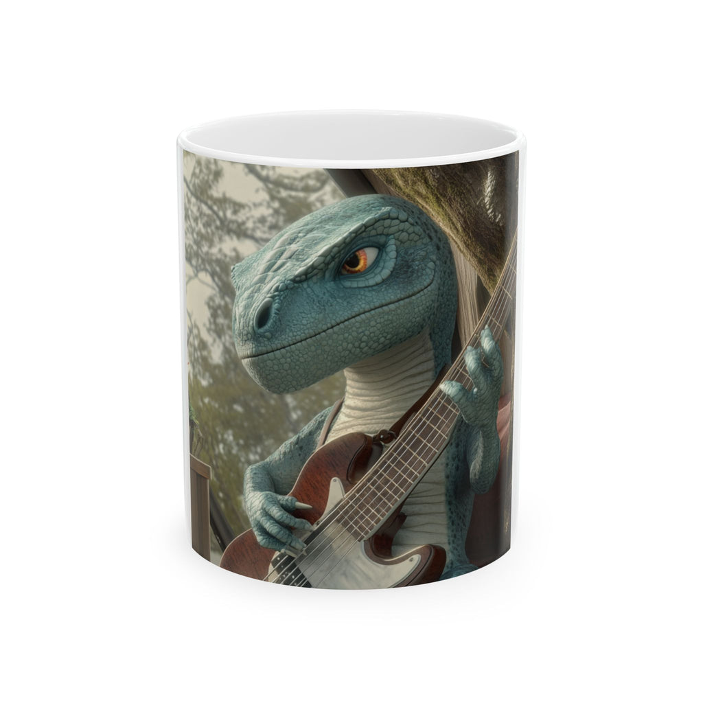 Groovy Groove Electric Bass Player, Dinosaur Coffee Mug, Bronto Brothers