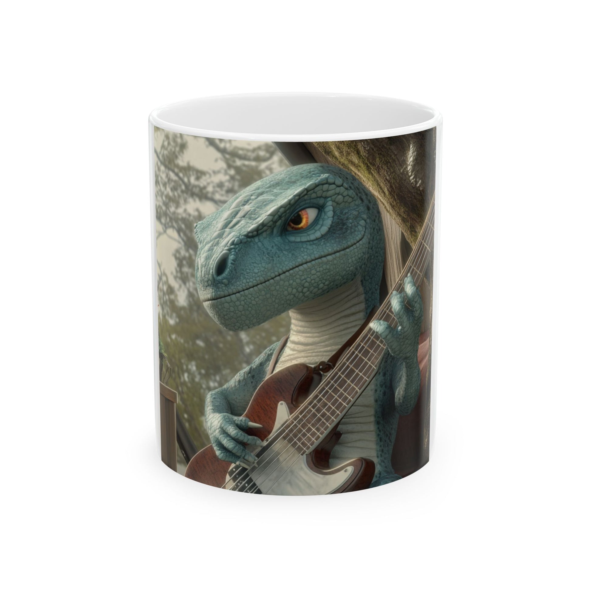 Groovy Groove Electric Bass Player, Dinosaur Coffee Mug, Bronto Brothers