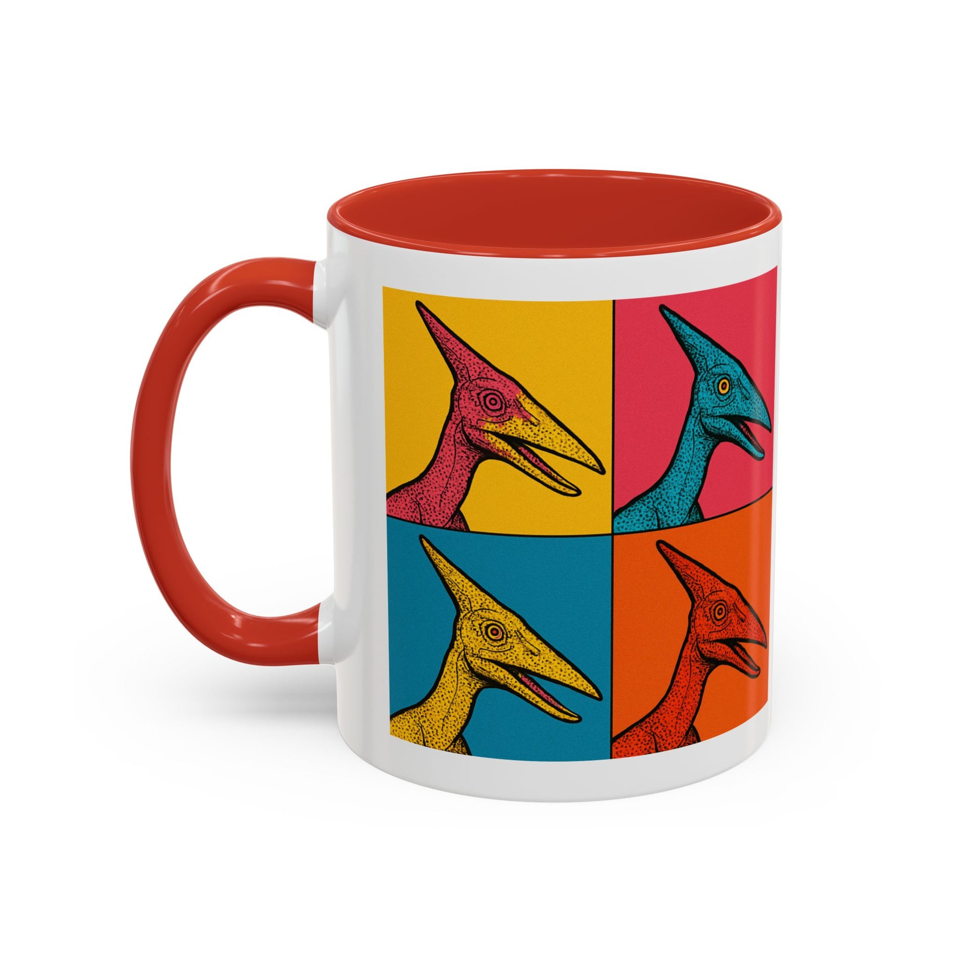 Vibrant Dinosaur Accent Coffee Mug - Quirky Gift for Pterodactyl Lovers, Unique Kitchen Decor, Colorful Ceramic Mug