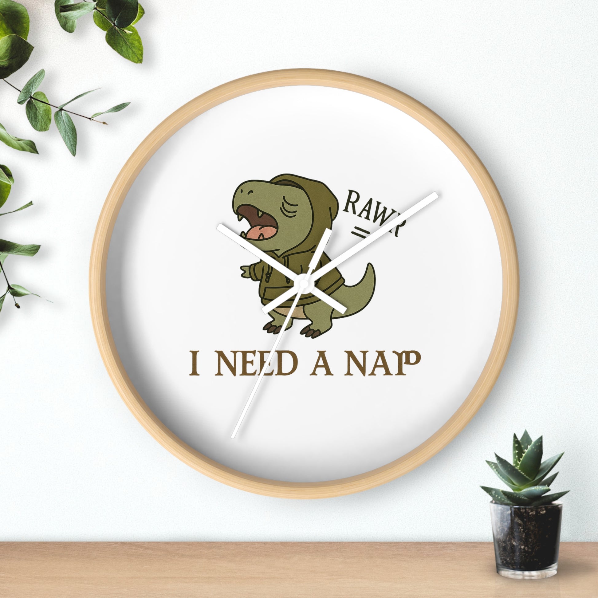 Dinosaur Nap Time Wall Clock, Cute T-Rex Clock, Kids Room Decor, Fun Wall Art, Gift for Dino Lovers, Nursery Wall Clock