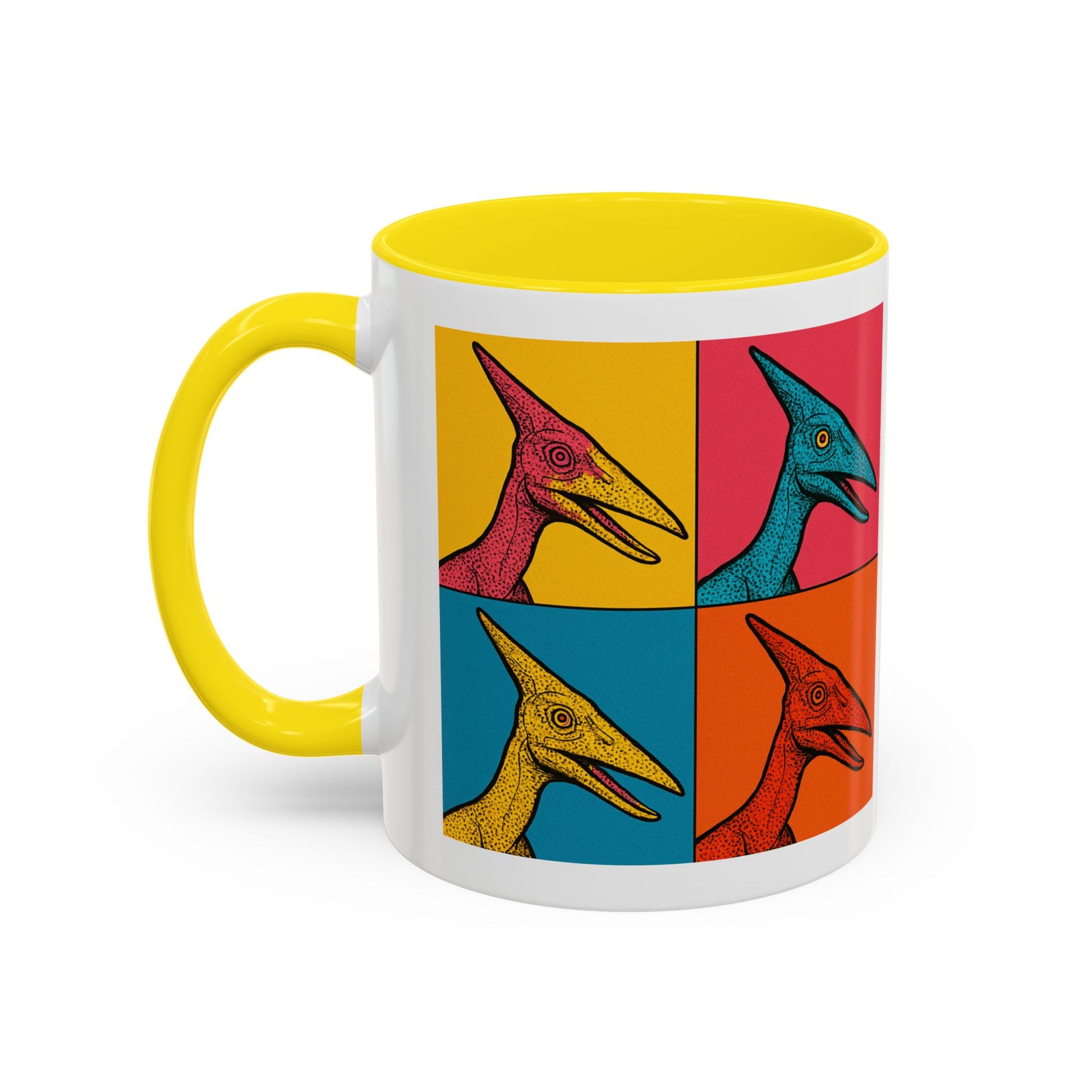 Vibrant Dinosaur Accent Coffee Mug - Quirky Gift for Pterodactyl Lovers, Unique Kitchen Decor, Colorful Ceramic Mug