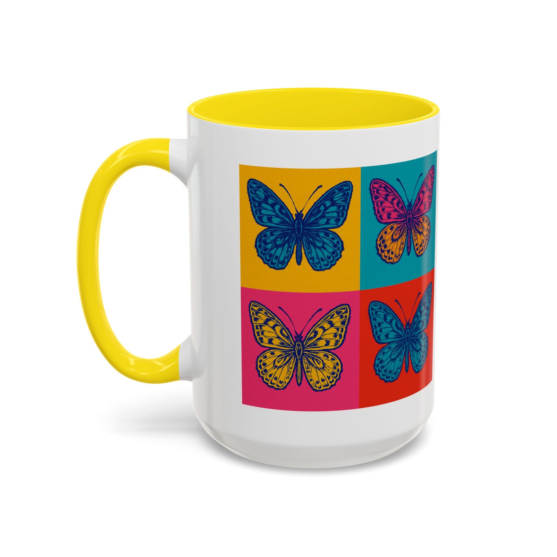 Bold Butterfly Accent Coffee Mug, Colorful Butterfly Mug, Artistic Coffee Cup, Unique Mug Gift, Retro-Inspired Drinkware