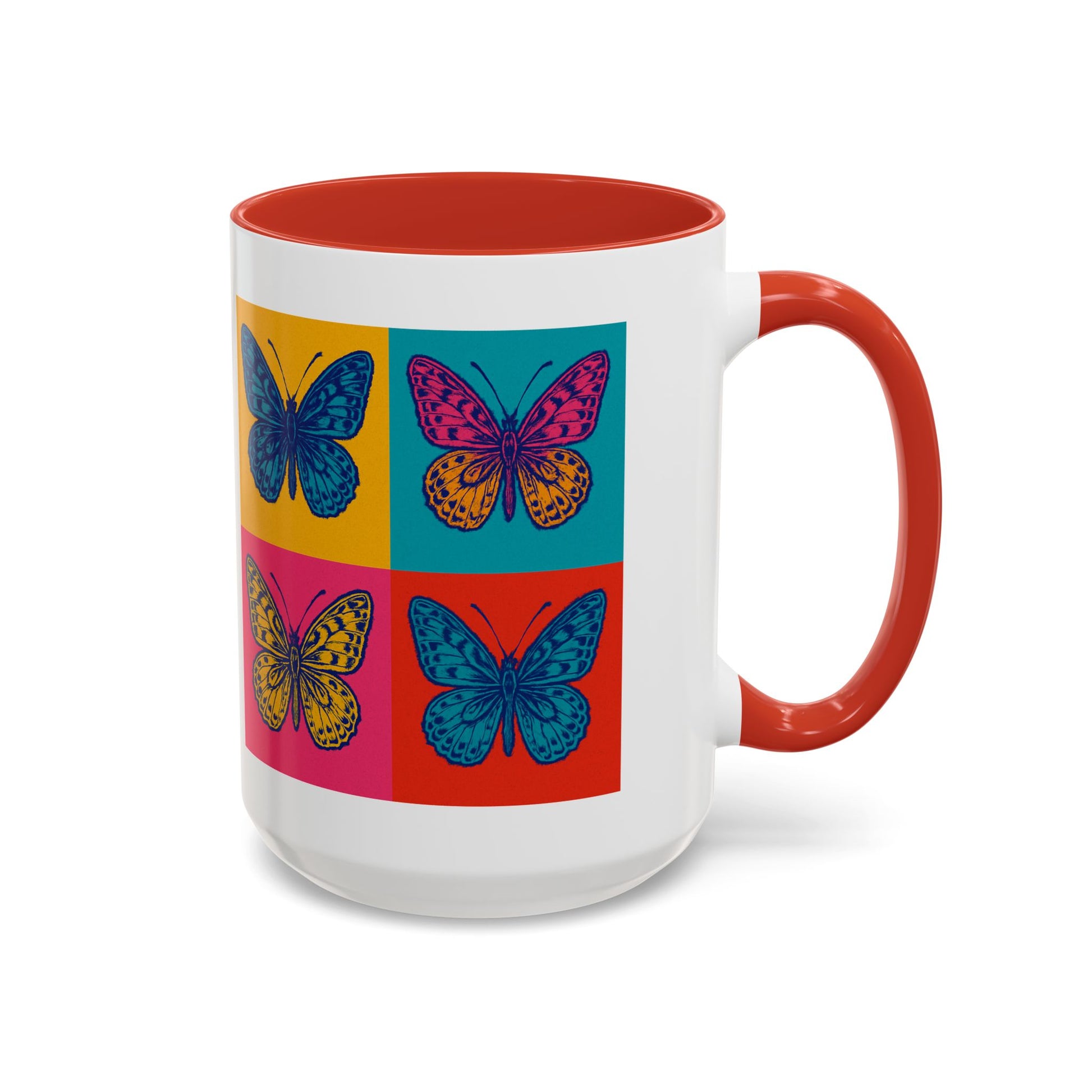 Bold Butterfly Accent Coffee Mug, Colorful Butterfly Mug, Artistic Coffee Cup, Unique Mug Gift, Retro-Inspired Drinkware