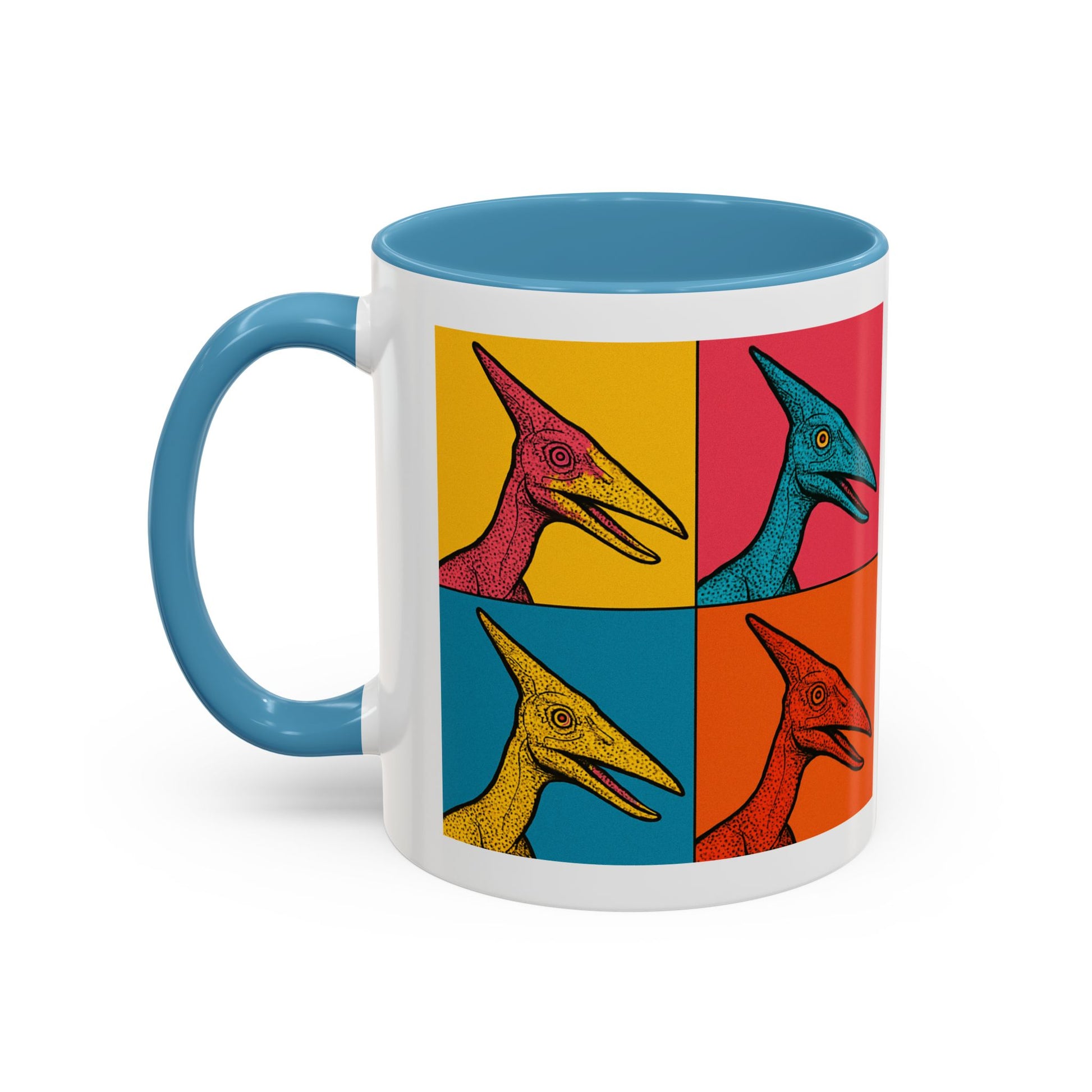 Vibrant Dinosaur Accent Coffee Mug - Quirky Gift for Pterodactyl Lovers, Unique Kitchen Decor, Colorful Ceramic Mug