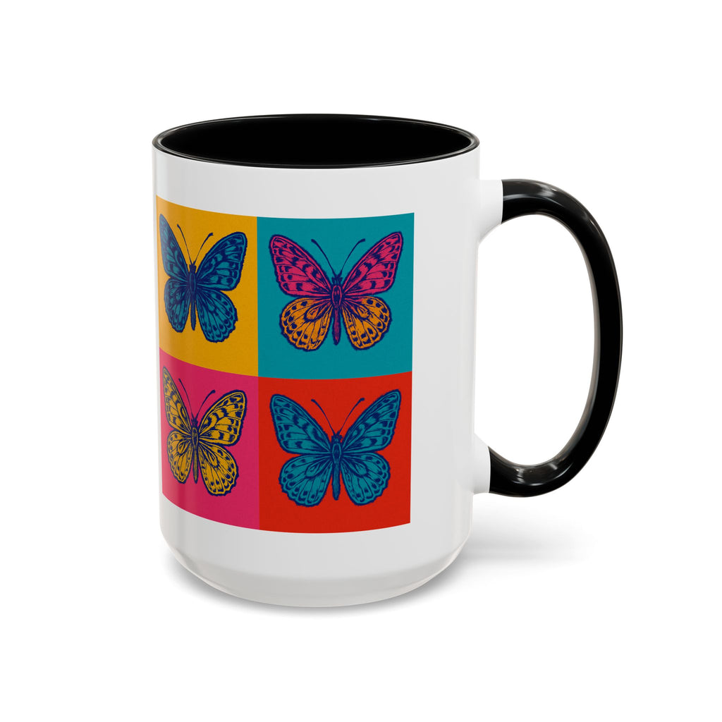 Bold Butterfly Accent Coffee Mug, Colorful Butterfly Mug, Artistic Coffee Cup, Unique Mug Gift, Retro-Inspired Drinkware