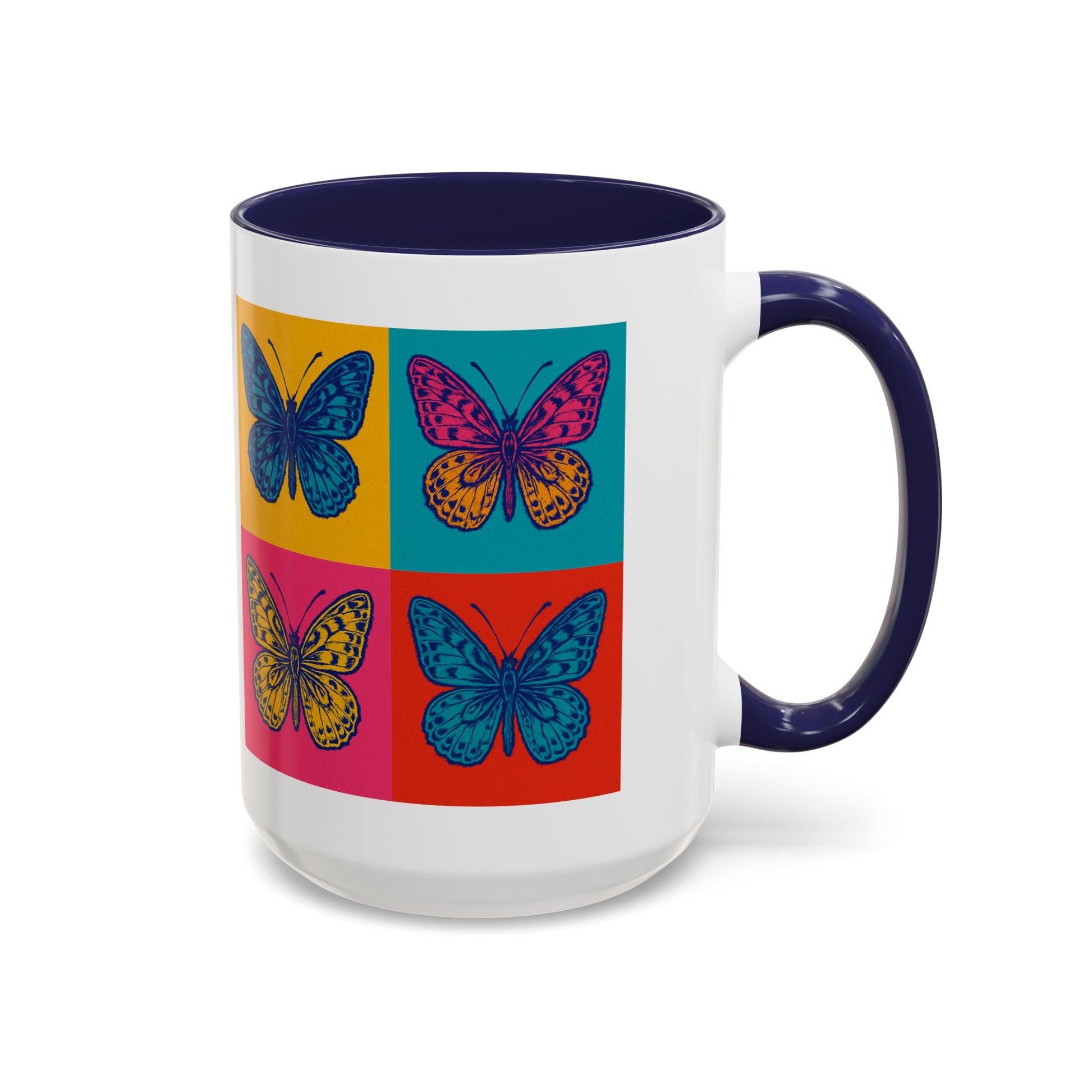 Bold Butterfly Accent Coffee Mug, Colorful Butterfly Mug, Artistic Coffee Cup, Unique Mug Gift, Retro-Inspired Drinkware