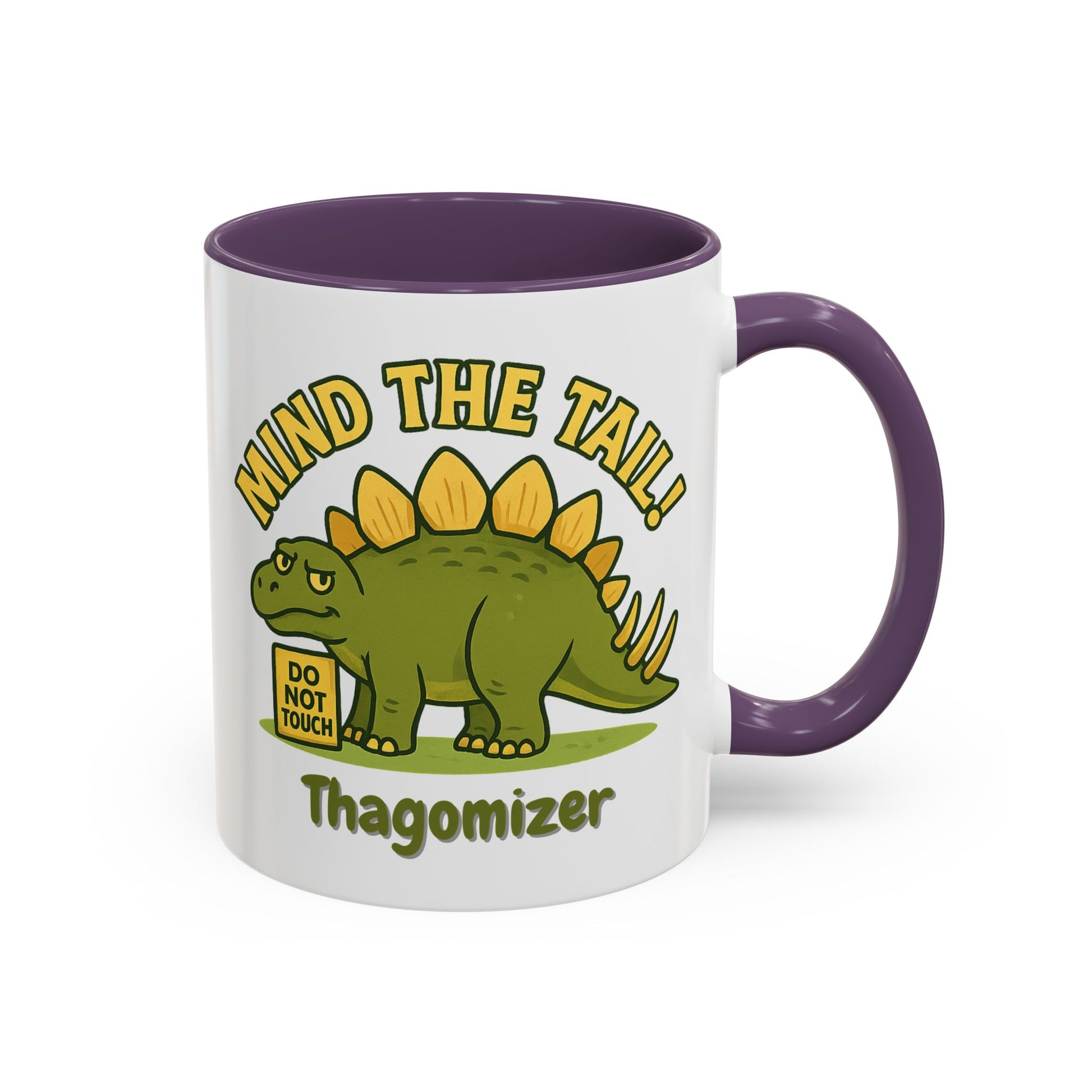 Thagomizer "Mind the Tail" Dinosaur Mug, Fun Gift for Dinosaur Lovers, Unique Office Cup, Birthday Present, Whimsical Tea or Coffee Mug