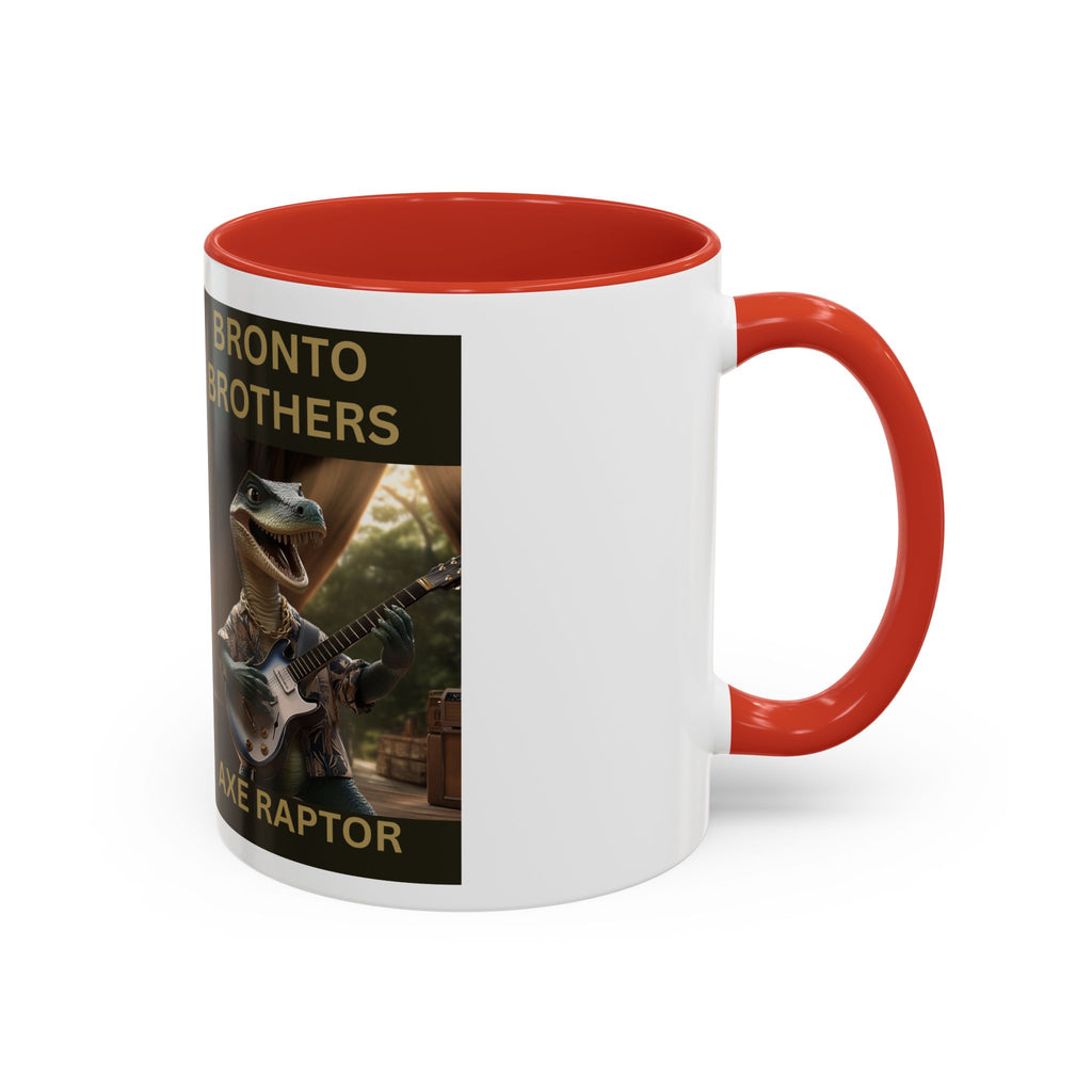 Axe Raptor Bronto Brothers Dinosaur Coffee Mug, Fun Dino Mug, Gifts for Musicians, Unique Coffee Lover's Mug, Funny Ceramic Cup