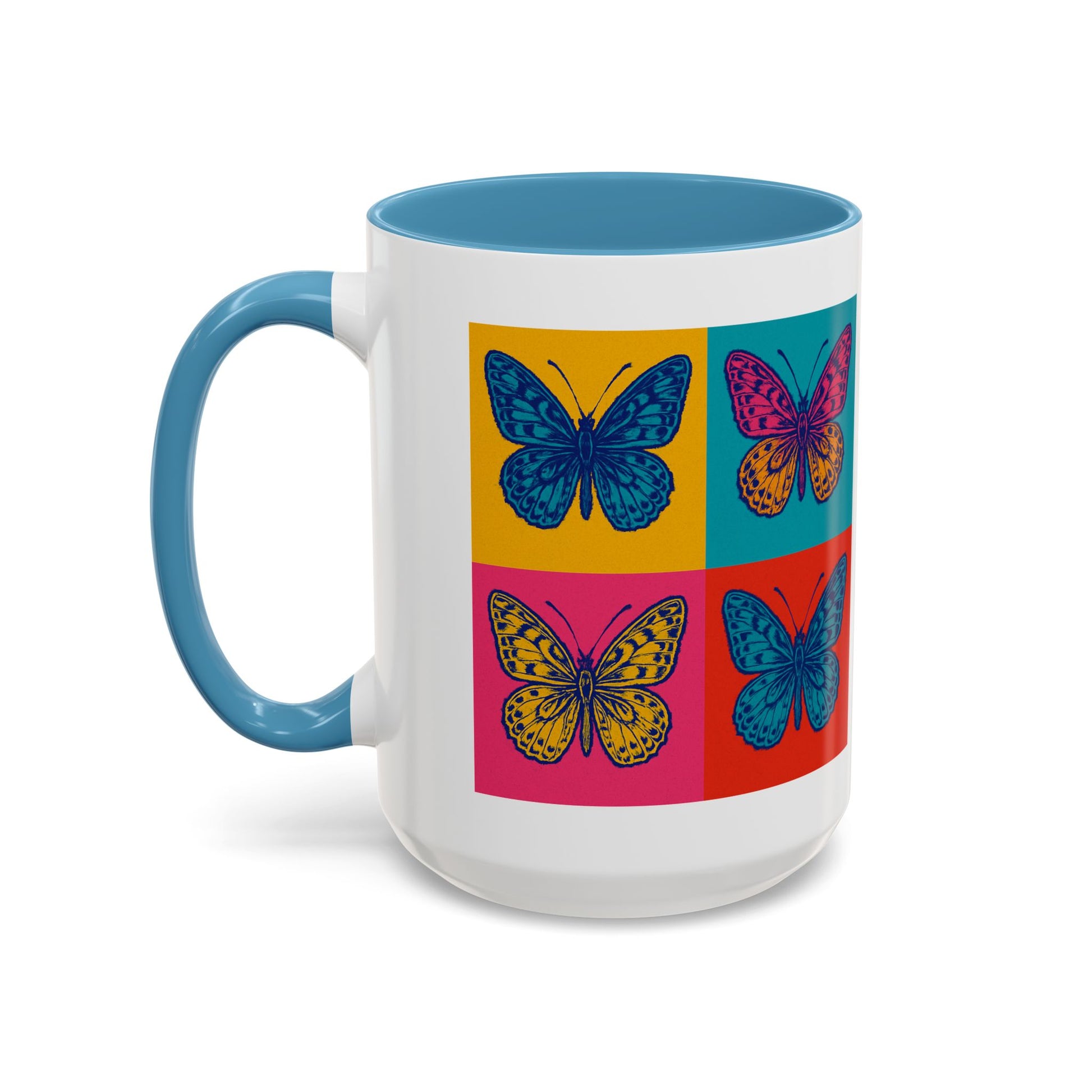 Bold Butterfly Accent Coffee Mug, Colorful Butterfly Mug, Artistic Coffee Cup, Unique Mug Gift, Retro-Inspired Drinkware