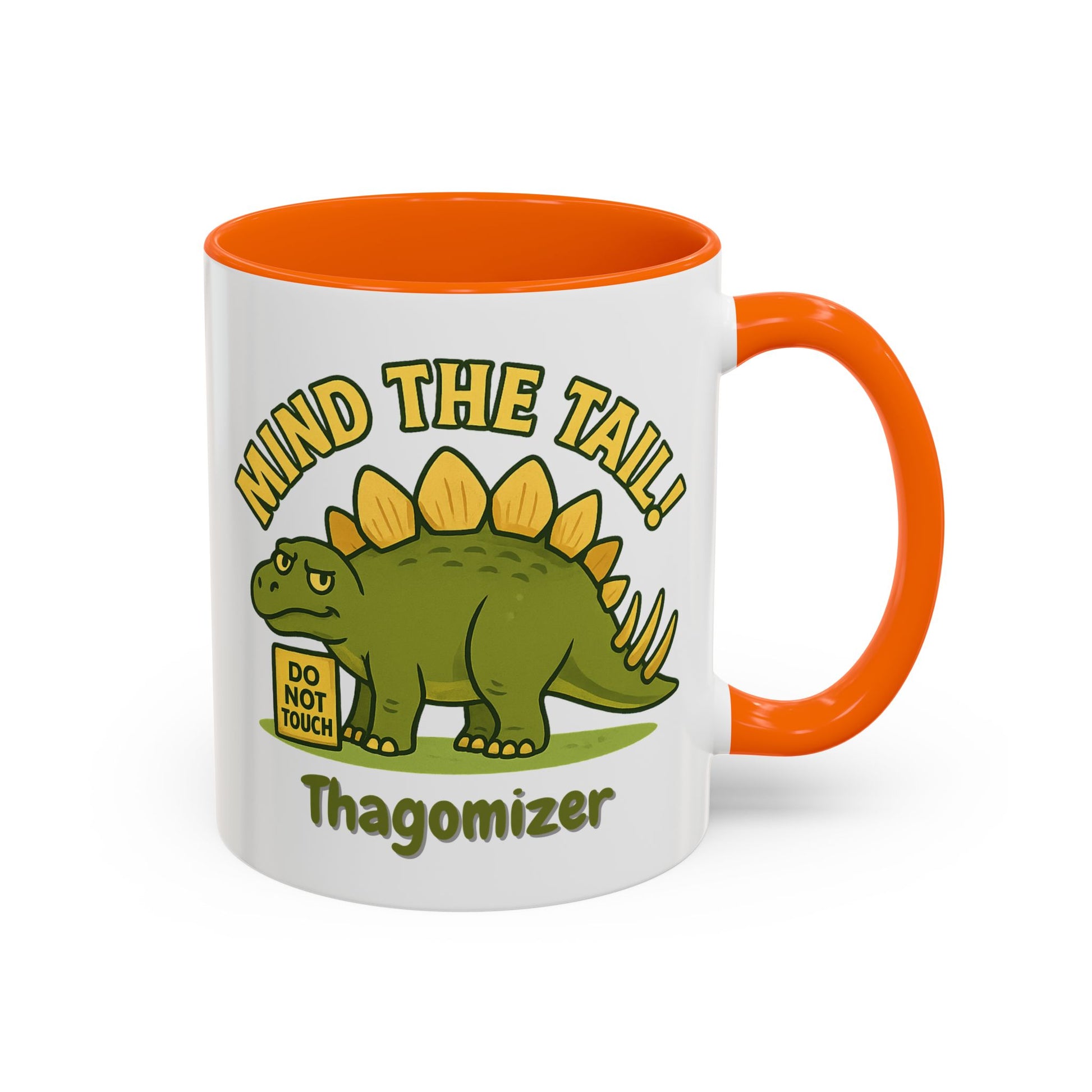 Thagomizer "Mind the Tail" Dinosaur Mug, Fun Gift for Dinosaur Lovers, Unique Office Cup, Birthday Present, Whimsical Tea or Coffee Mug