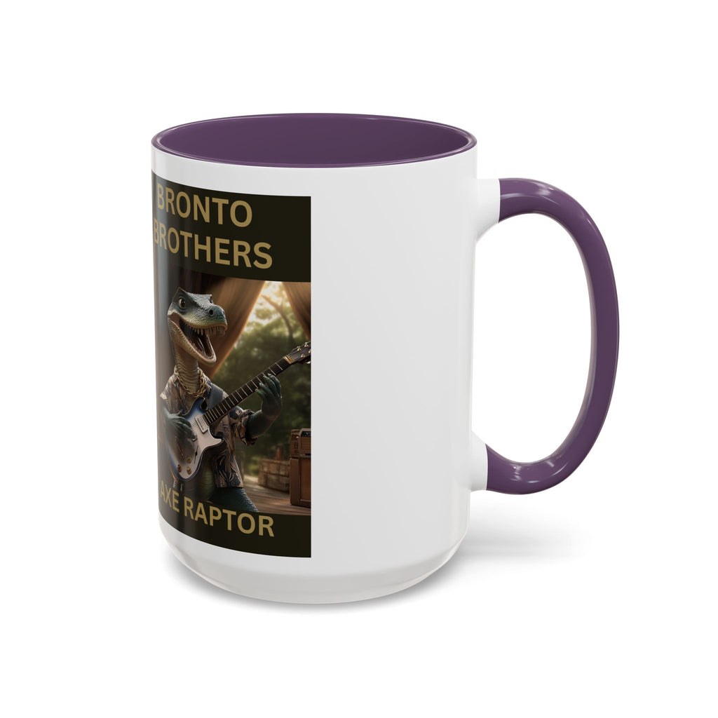 Axe Raptor Bronto Brothers Dinosaur Coffee Mug, Fun Dino Mug, Gifts for Musicians, Unique Coffee Lover's Mug, Funny Ceramic Cup