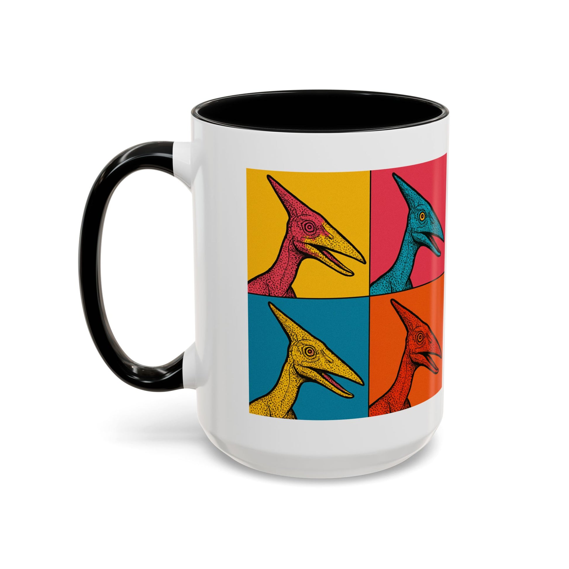 Vibrant Dinosaur Accent Coffee Mug - Quirky Gift for Pterodactyl Lovers, Unique Kitchen Decor, Colorful Ceramic Mug