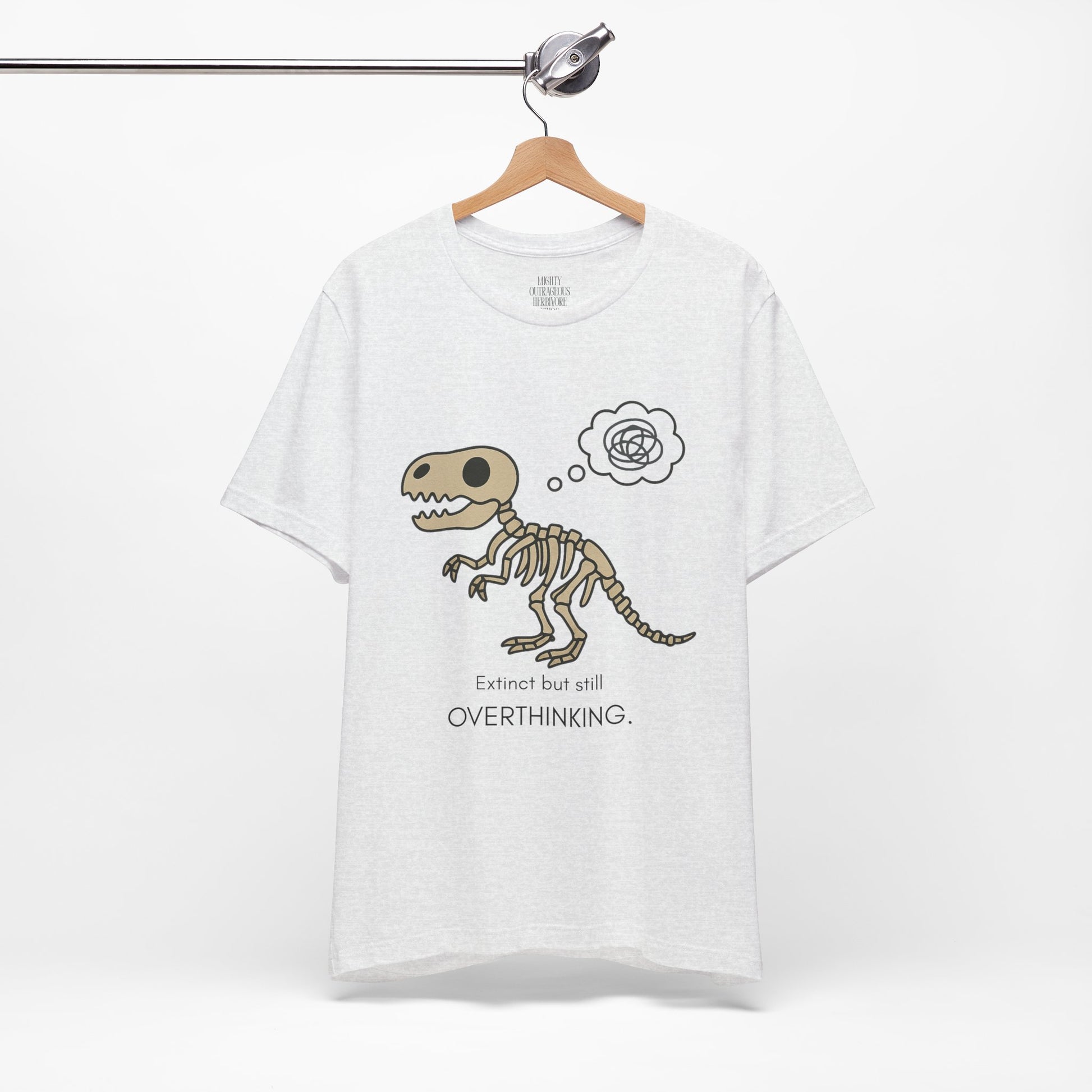 Dinosaur Overthinking Tee, Fun Graphic Shirt, Quirky T-Shirt, Perfect Gift for Dino Lovers, Unisex Humor Clothing